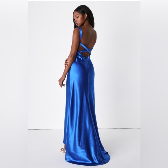 Lulus Dresses & Skirts - Lulus Perfectly Classy Blue Satin Strappy Maxi Dress Gown